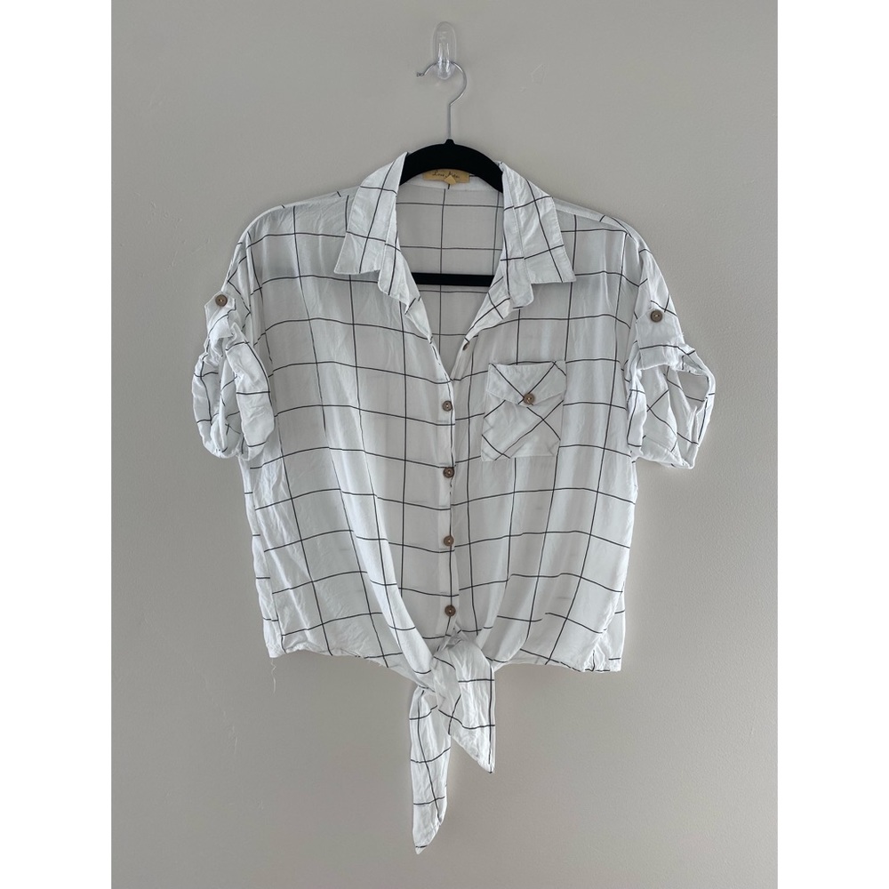 Love Notes White and Black Plaid Button Down Shirt